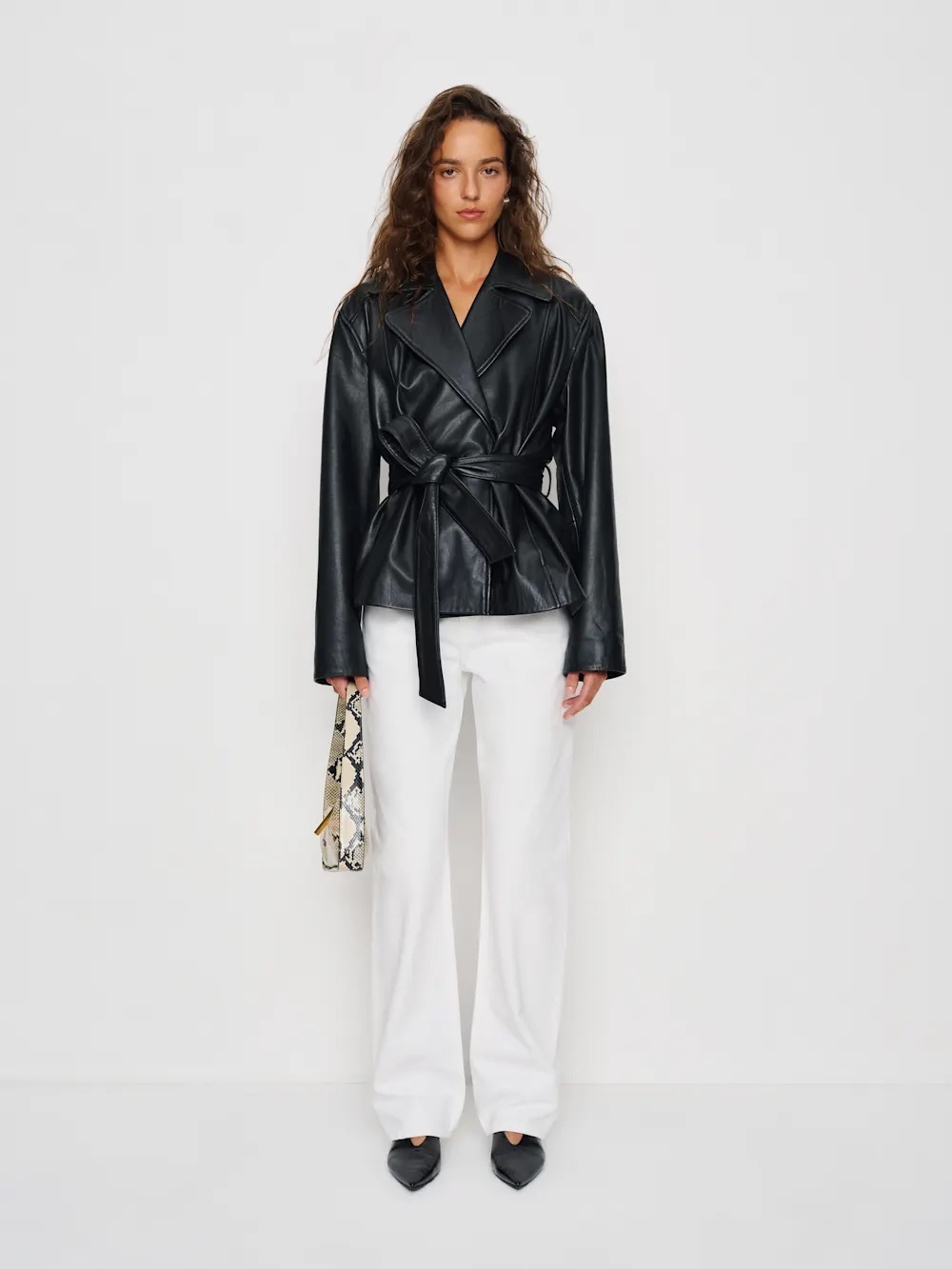 NEW NWT Reformation Veda Jaden Cropped Trench, Black Leather, Small